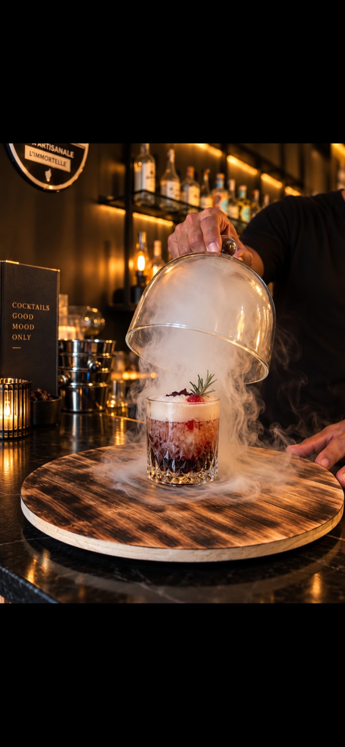 Cocktail signature servi sous cloche au Don Leone Ajaccio